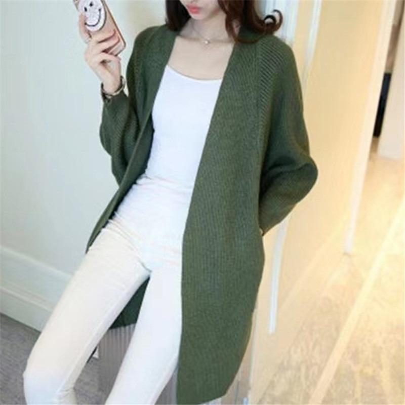 

Карманный однотонный свитер женский свободный и ленивый трикотажный жакет с рукавами летучая мышь женский осенне-зимний средней длины 47-212 (average size) армия зеленый