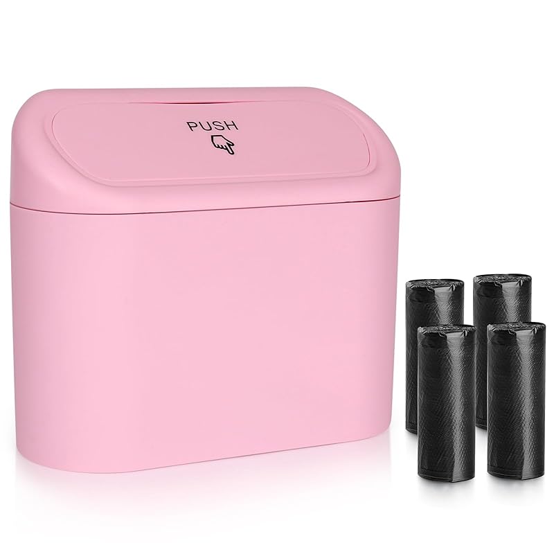 Accmor Car Trash Can With Lid, Leakproof Vehicle Garbage Organizer Holder Bin With 60 Pcs Trash Bags, Mini Auto Dustbin Interior Accessories Storage