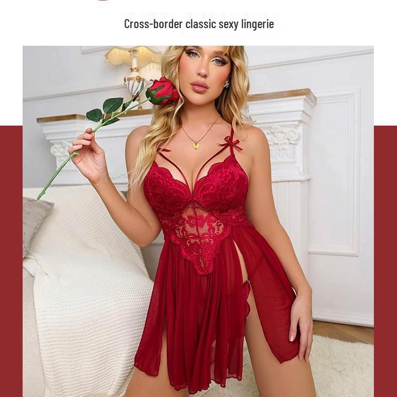 European & American Lace Mesh Splice Camisole Long Nightgown - Plus Size