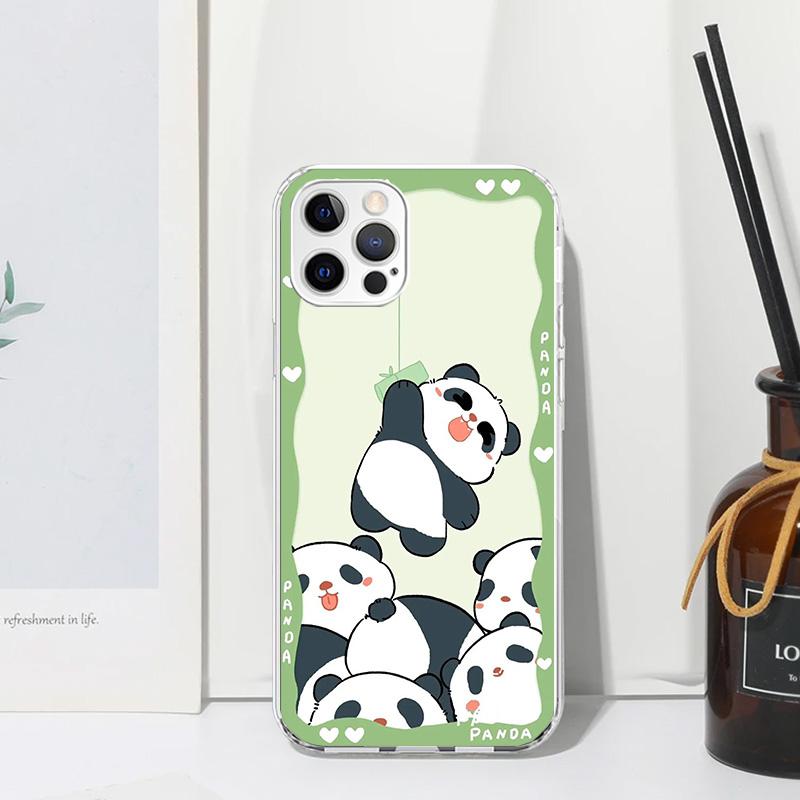 Cartoon Cute Panda Bear Phone Case For Iphone 17 Air 16 15 Plus 16E 14 Pro Max 13 Mini 12 11 7 8 SE Fundas Soft Back Cover 17 Ai