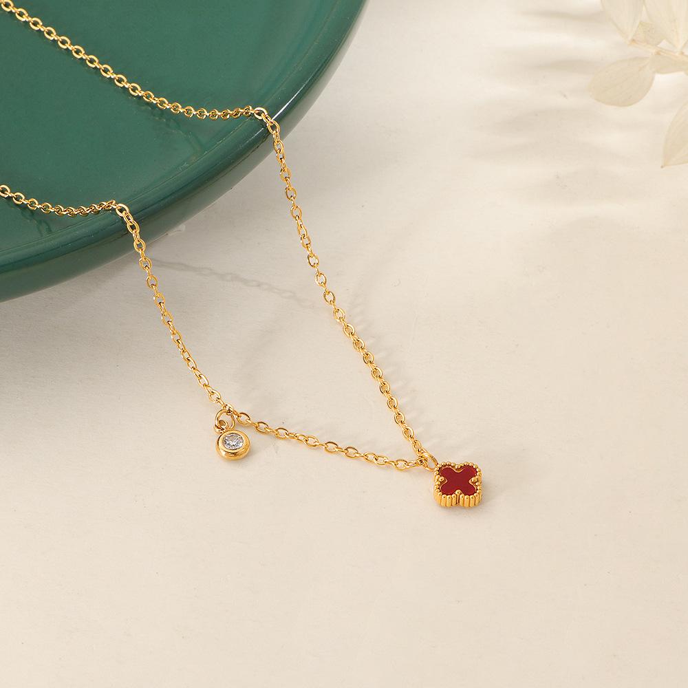 Titanium Steel Mini Four-leaf Clover Necklace New Style Double-sided Shell Flower Clavicle Chain Versatile Exquisite and Elegant