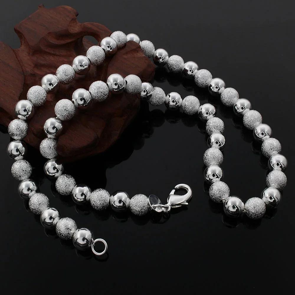 Originalität 8MM Matt Glatte Perlen 925 Sterling Silber Halsketten für Frau Mode Modeschmuck Hochzeit Feiertagsgeschenke Party