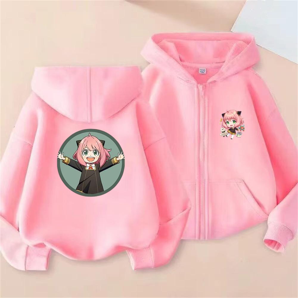 Anime Spy X Family Children Hoodie Tops Girl Boy Sweatshirt Kid Zipper Coat Casual Sweatshirts black autumn Clothes