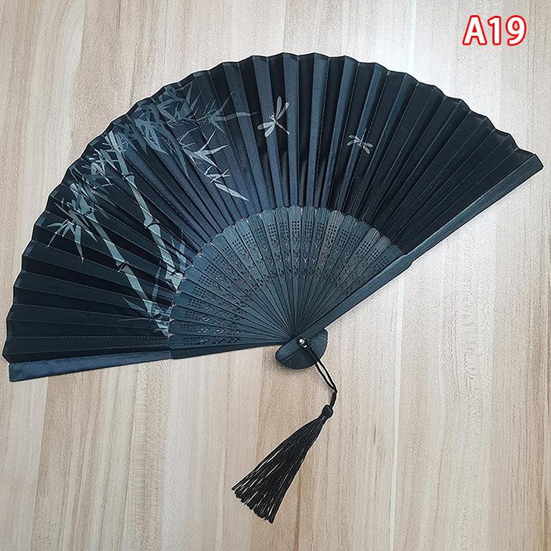 Vintage Chinese Style Folding Fan Bamboo Hand Fan Wooden Shank Classical Dance Fan With Tassel Elegent Female Fan Home Decor