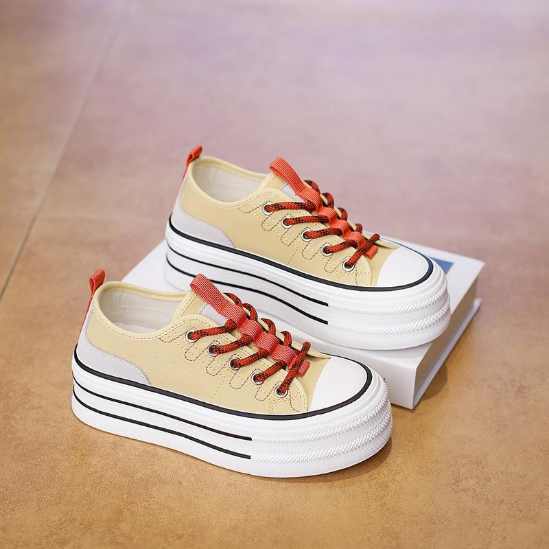 Chunky Platform Sneakers for Women Low Top Canvas Shoes Summer Breathable Canvas Sneakers Women's Comfortable Slip on Casual Tennis Walking Shoes