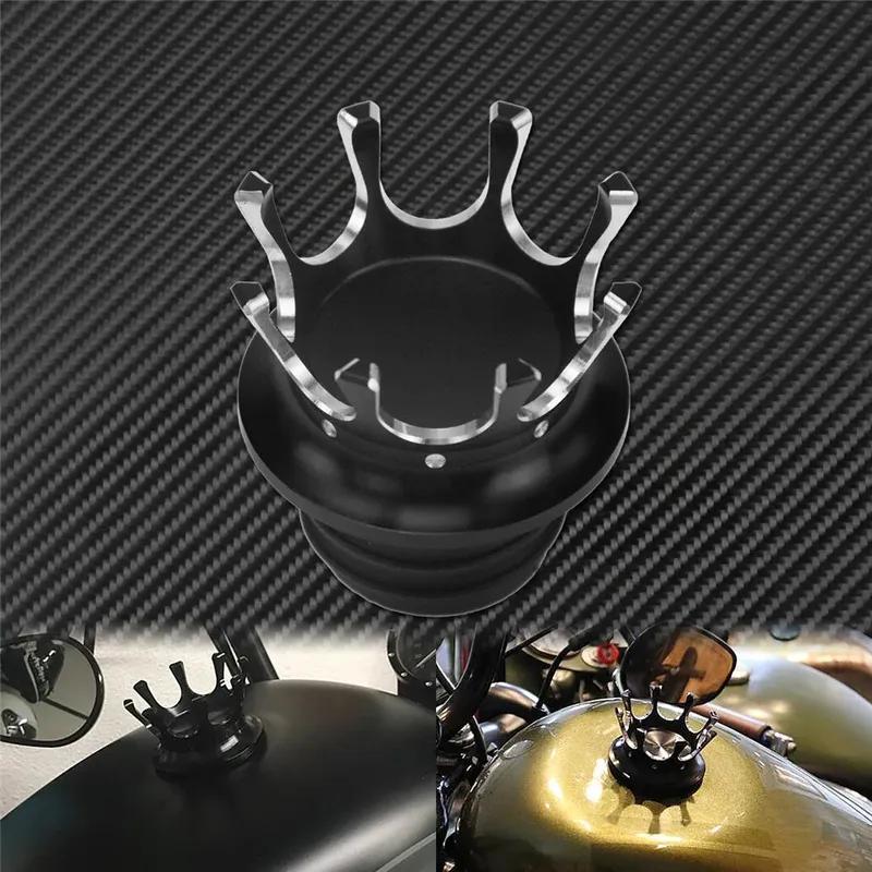 Motorcycle King Crown Style Gas Fuel Tank Cap Vented Right-hand Thread For Harley Sportster XL Touring Dyna Fat Bob FXDF Softail