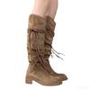 Braune Stiefel mit dicker Sohle für Damen, vielseitig für Frühling und Herbst, schlicht, bequem, rutschfest, verschleißfest, Damenstiefel