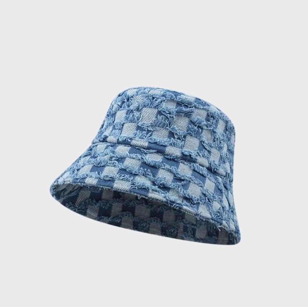 Fashion Casual Denim Tassel Checkerboard Fisherman Hat Women Street Style Hip Hop Cowboy Bucket Hat One Size павлин голубой