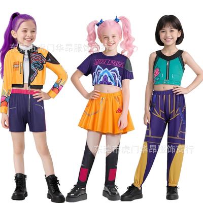 New K-Pop Girl Demon Hunter Pop Singer Halloween Dress Up Kids Stage Suit