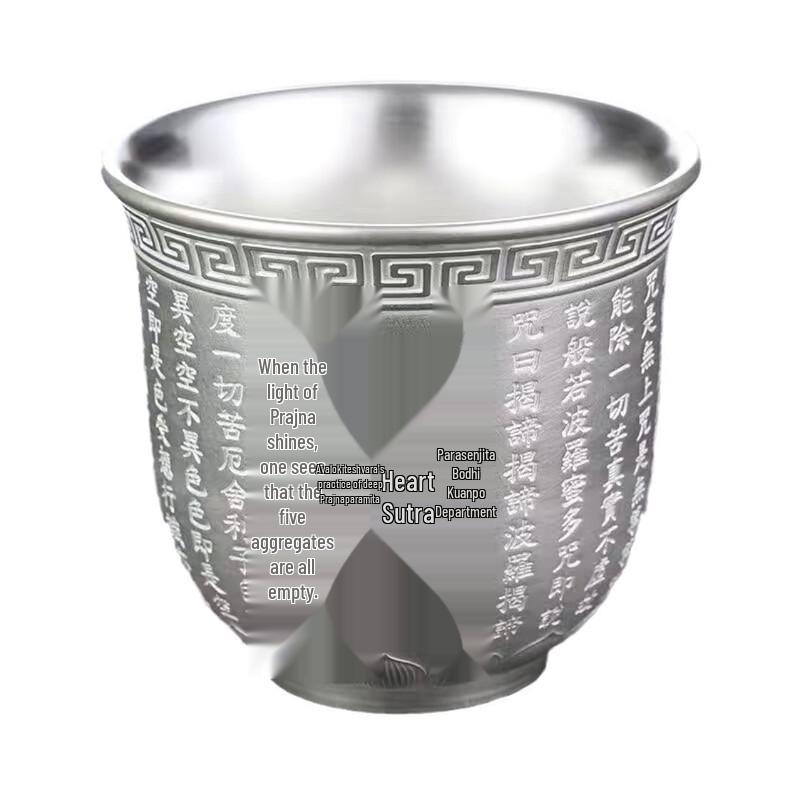 Chaxun Gilded Silver Ceramic Gongfu Teacup with Heart Sutra Design