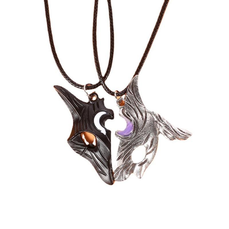 2PCS Antique Silver-plated Necklace Couple Vintage Style League of Legends Peripheral Sheep and Wolf Pendant Jewelry