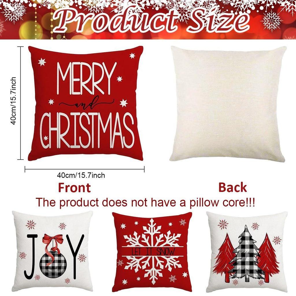 4Pcs Christmas Cushion Covers 16 Inch X 16 Inch Christmas Decorations Items Christmas Xmas Tree Snowflakes Print Throw Pillow Cover