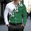 Men Collared Shirt Black Purple Two Tone Big Rose Floral Print Long Sleeve Button Down Top
