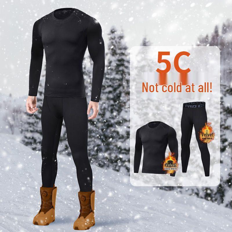 Fato de Esqui Masculino de Secagem Rápida: Camada Base Térmica de Veludo Plus para Inverno, Alta Elasticidade, Compressão que Absorve o Suor para Esportes ao Ar Livre.