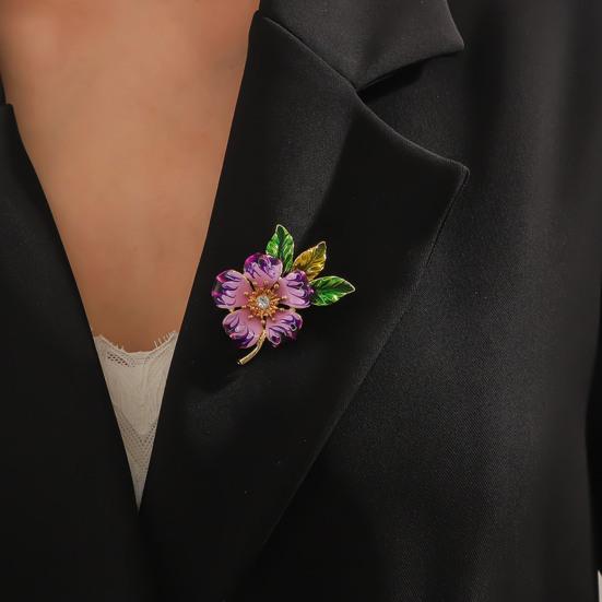 Women Brooch Enamel Flower Dripping Oil Anti-slip Wear-resistant Suit Coat Collar Hat Scarf Decoration Clothes Pin Prom Party Garment Jewelry