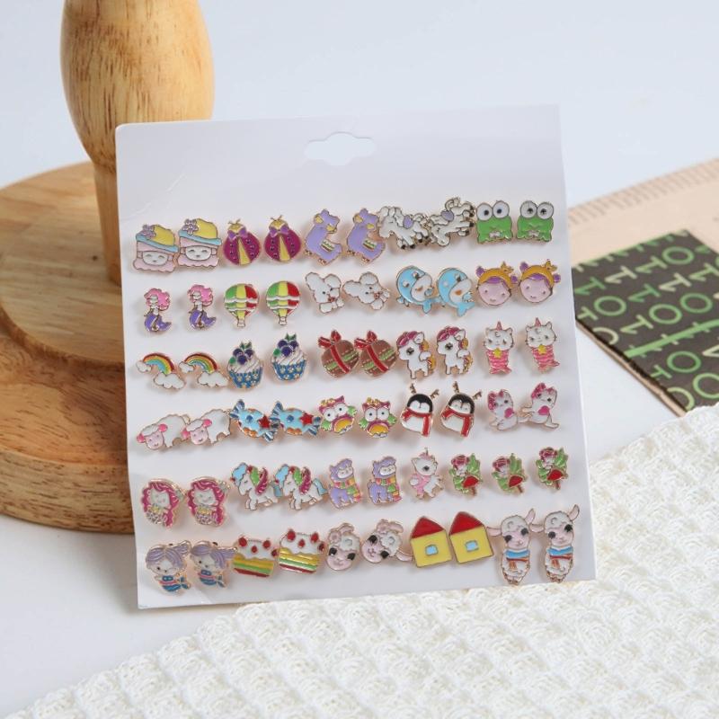 30Pair Lovely Cartoon Ear Stud Fashion Piercing Earrings Statement Jewelry Sweet Colorful Animals Stud Earrings