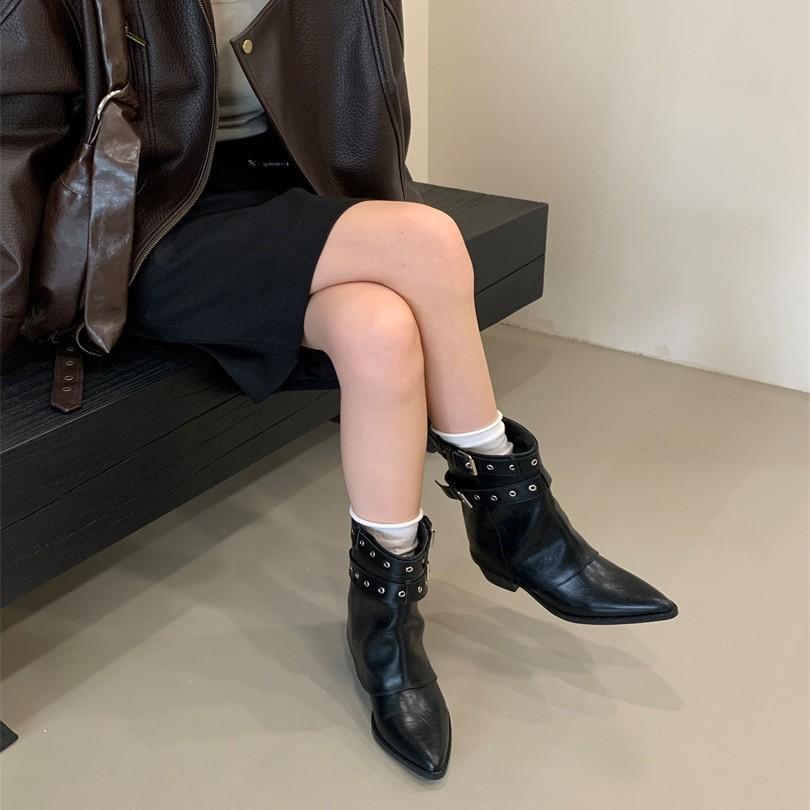 American Spice Girls Belt Buckle Pants Boots Short Boots Women's Boots 2025 Early Autumn New Niche Design Short Boots Western Boots