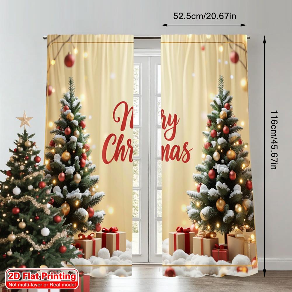 2pcs 2D Flat Printing Merry Christmas Drapes Merry Christmas Gifts Tree Polyester Without Electricity Family Party for Room