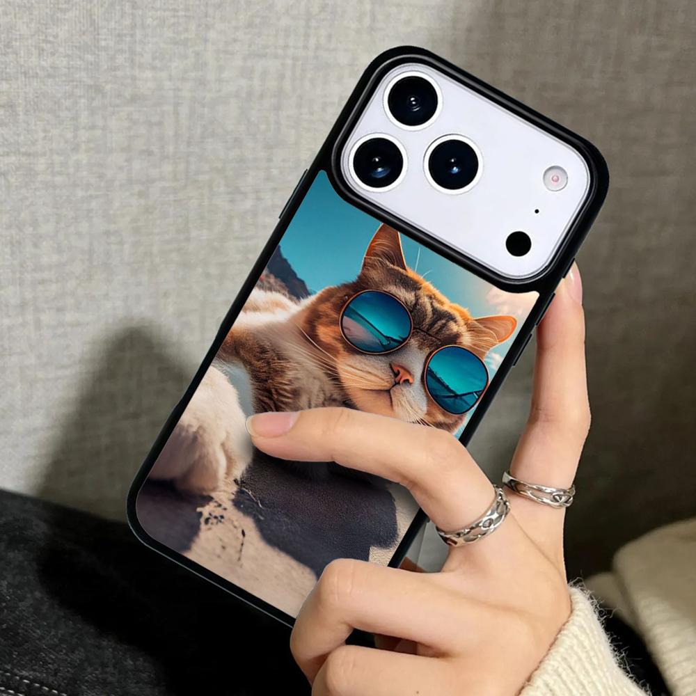 Capa Case for iPhone 17 Air 16 Pro Max 15 Plus 11 13 Mini 14 12 Back Phone Cover Cool Animal Cat