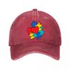 Color Puzzle Heart Awareness Emblem  New Vintage Washed Cotton Baseball Cap Sun Hats