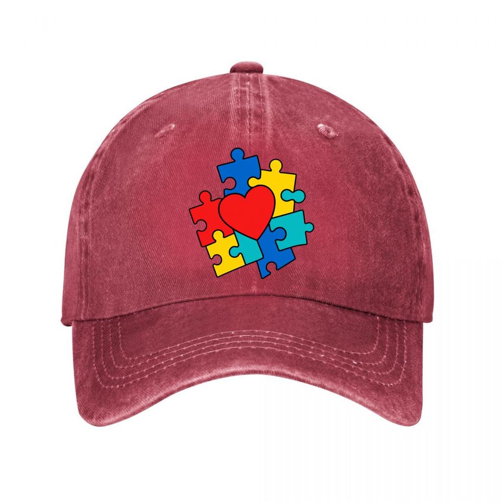 Color Puzzle Heart Awareness Emblem  New Vintage Washed Cotton Baseball Cap Sun Hats