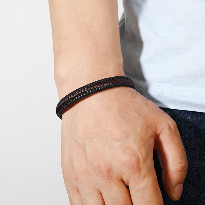 Trendy Leather Braided Bracelet Alloy Magnetic Clasp Bracelets for Men
