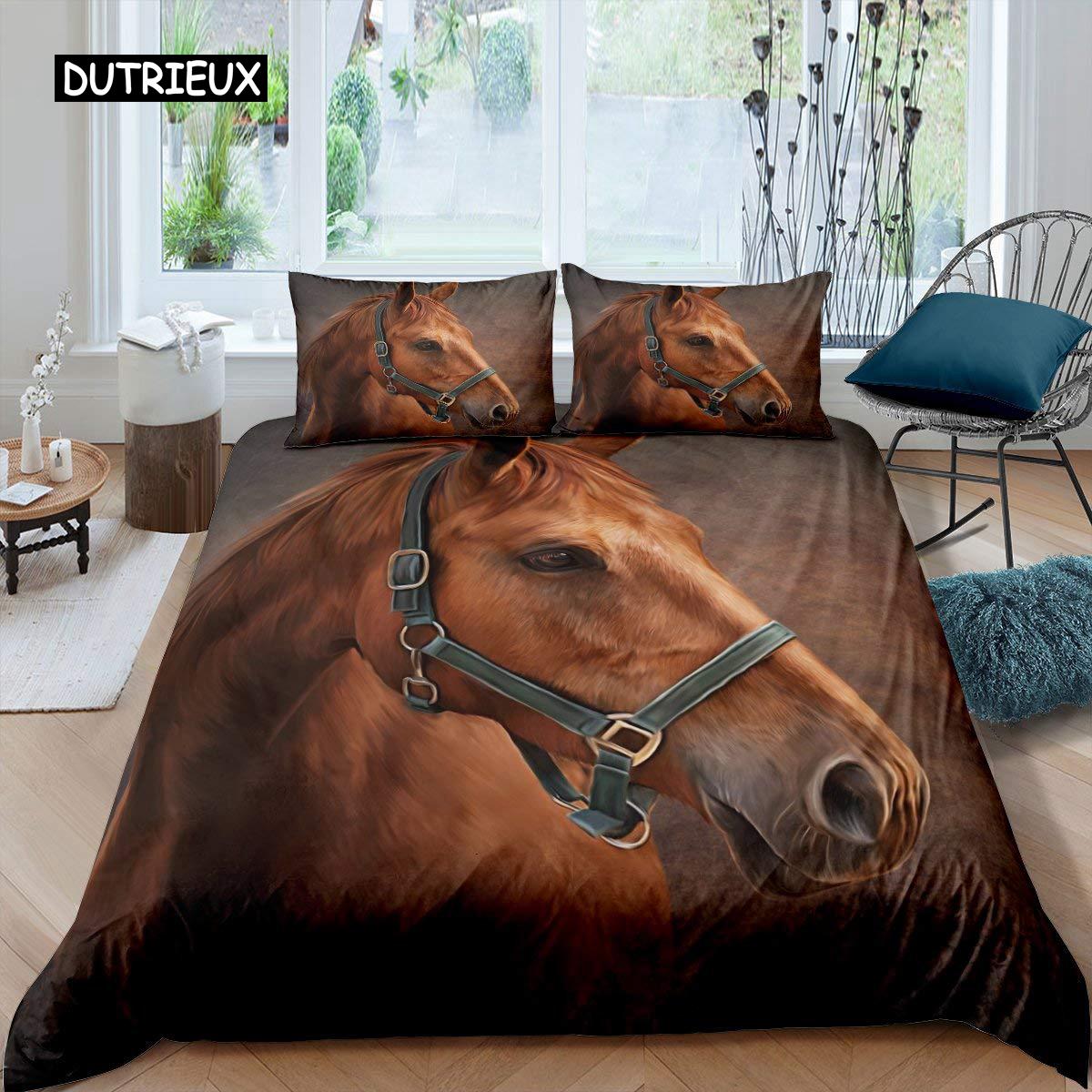 

Роскошный 3D комплект постельного белья Европейский Queen King Double Пододеяльник Комплект постельного белья Удобное одеяло/покрывало Комплект постельного белья Животное Лошадь 140x200cm 3pcs