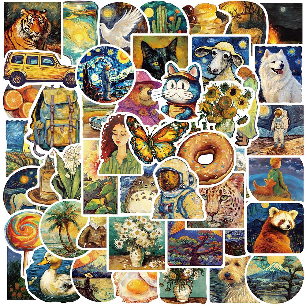 50 Cartoon Oil Paintings, Everything, Graffiti Stickers, Personalized Decorative Guitar Notebook Suitcase DIY Waterproof Stickers