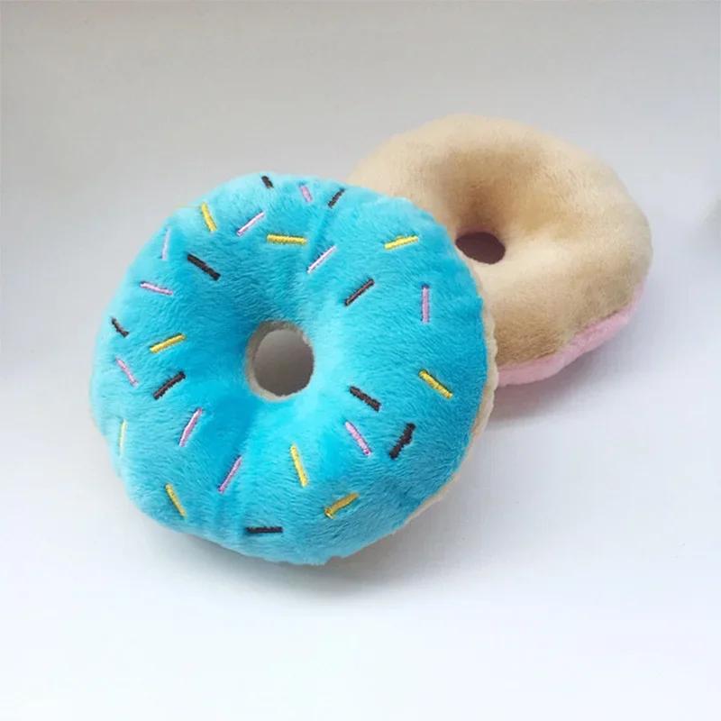 1pc Dog Interactive Toy Soft Donuts Plush Pet Toys Chew Dogs Toy Cute Puppy Squeaker Sound Toys Funny Puppy For Small Medium Dog