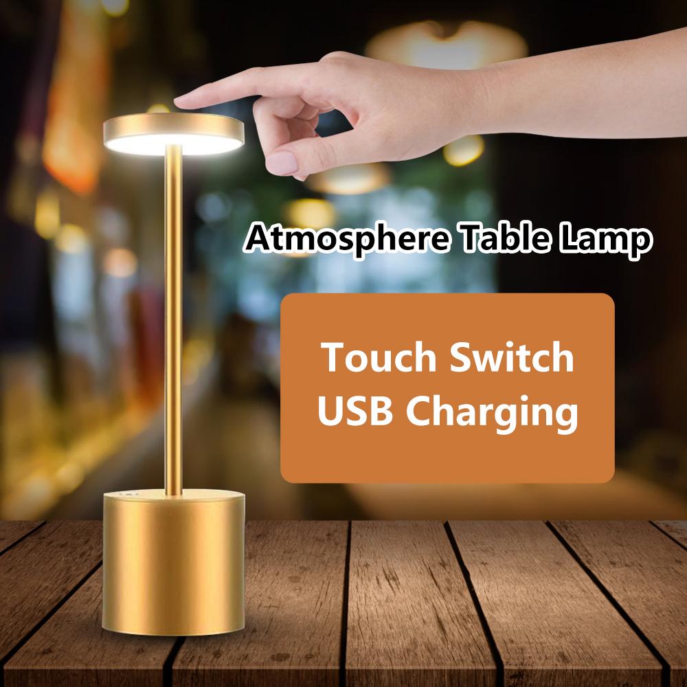 Simple Table Lamp USB Rechargeable Cordless Desk Lamp Restaurant Bar Retro Night Lights USB Rechargeable Touch Sensor LED Lamp