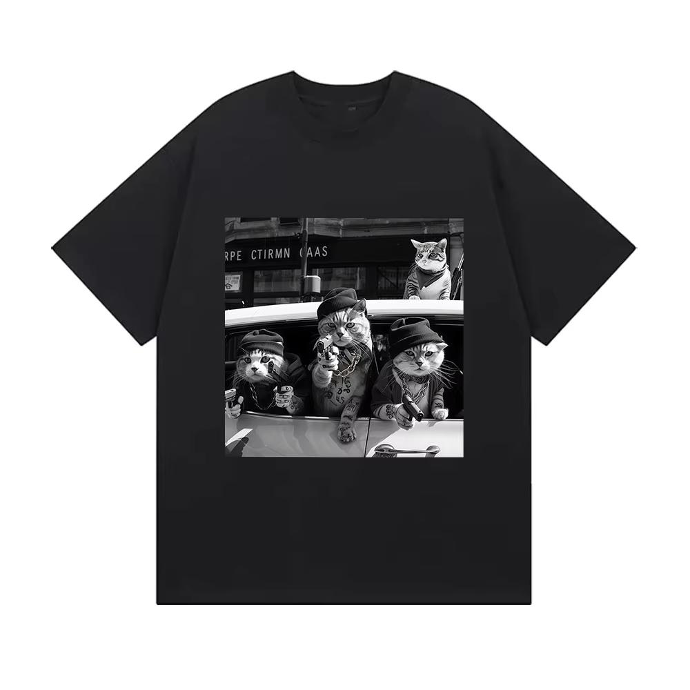 

Funny Cat Gang Vintage Graphic T Shirt Men s Hip Hop Humor Clothing Short Sleeve T-shirts Unisex Gothic Oversized Cotton T-sh... S разноцветный
