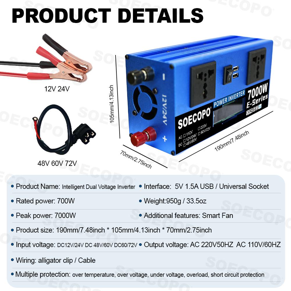 SOECOPO 7000W 2*500W Solar Panel DC 12V - AC 110V/220V Inverter Complete Solar Kit 100A Controller Camping USB 5V/1.5A Home
