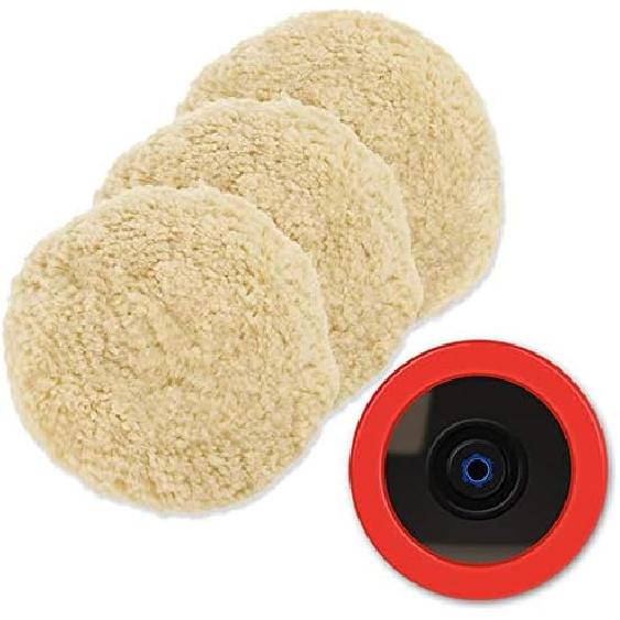 Wool Polishing Pads, SPTA 8"(200mm) 100% Natural Wool Buffing Pad with Hook & Loop Backing 4pcs Set Come with 5/8-11 Thread Backing Plate for Car