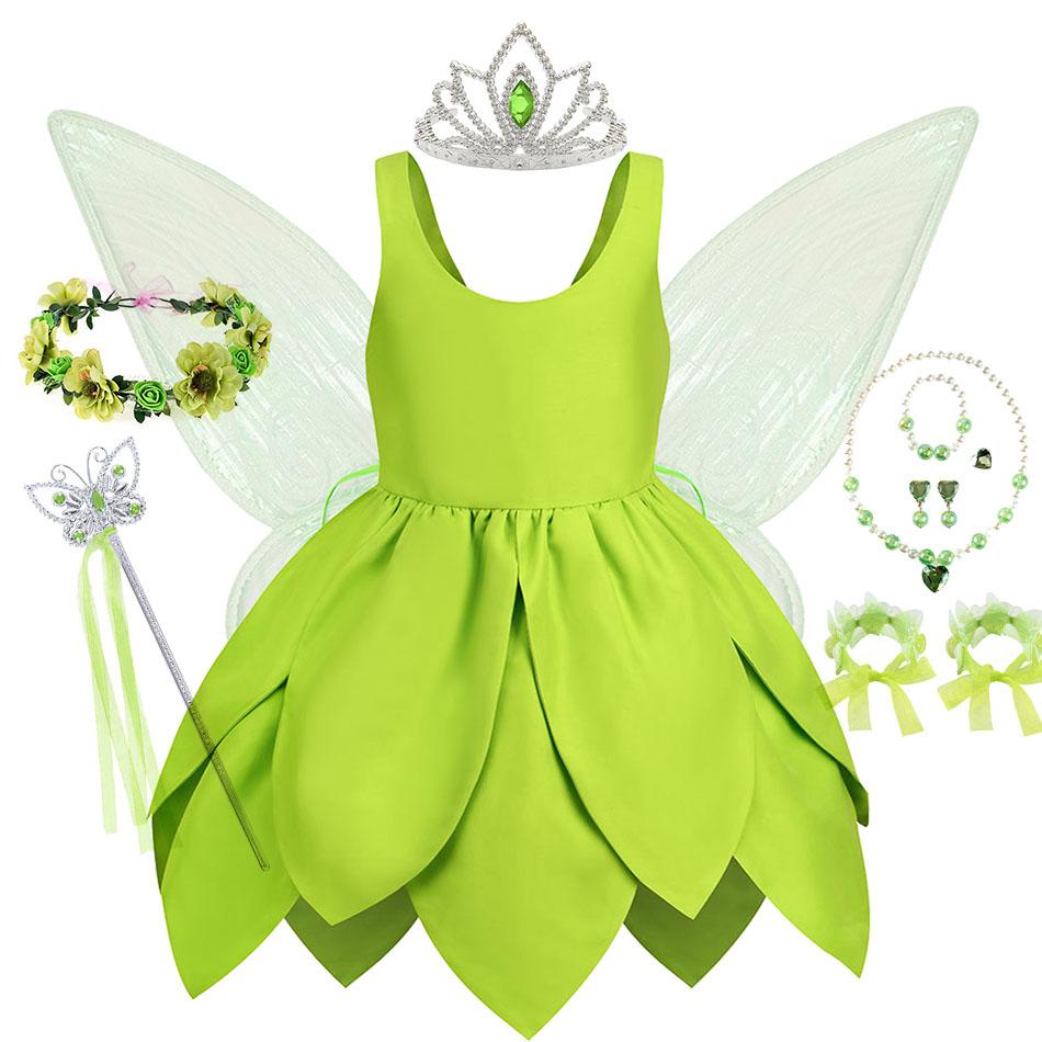 Baby Meisje Tinkerbell Fee Jurk Kind Groen Blad Vormgeving Bos Elf Cosplay Kostuum Peuter Cosplay Halloween Carnaval Outfit 5-6T Tag-130