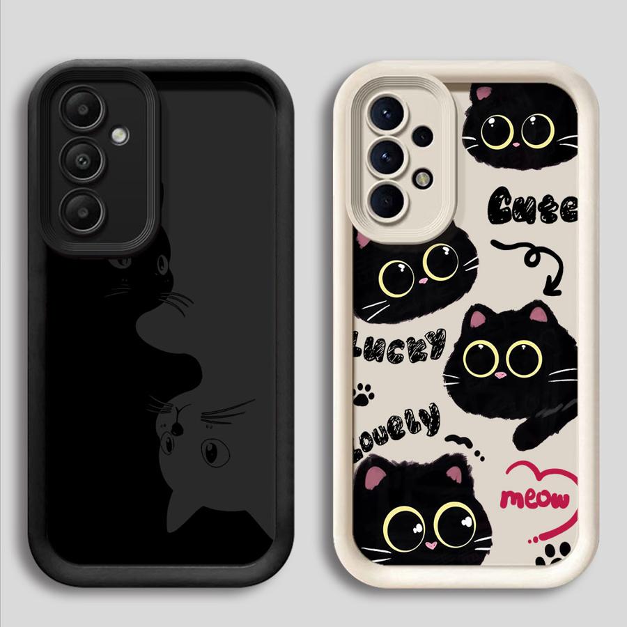 Cartoon Black Cat Soft Cover Case for Samsung Galaxy A36 A32 A33 A14 A24 A13 A34 A23 A12 A26 A22 A16 A56