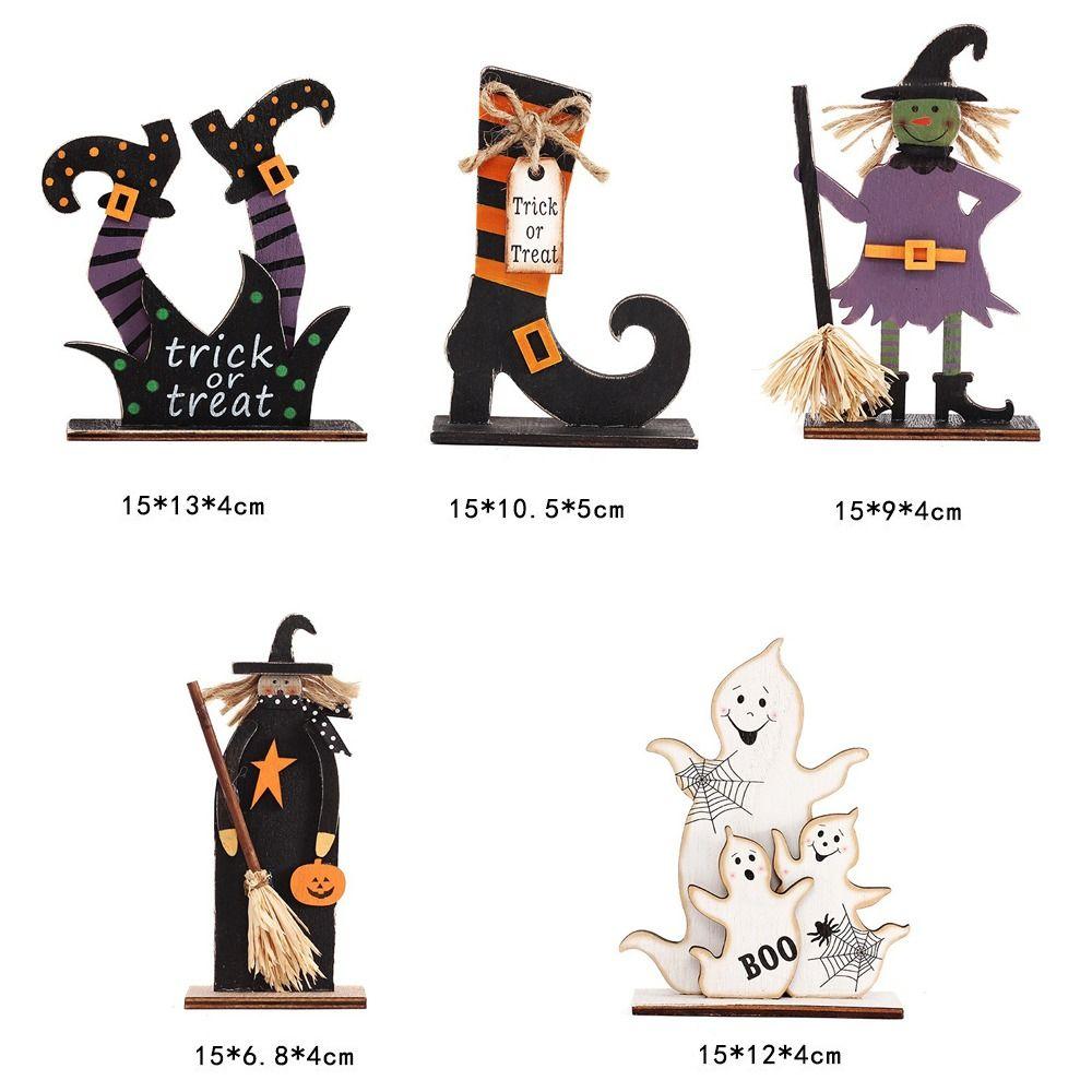 Wooden Halloween Wooden Decor Handicraft Witch Pumpkin Ghost Bat Ornaments Long-lasting Happy Halloween Table Decoration