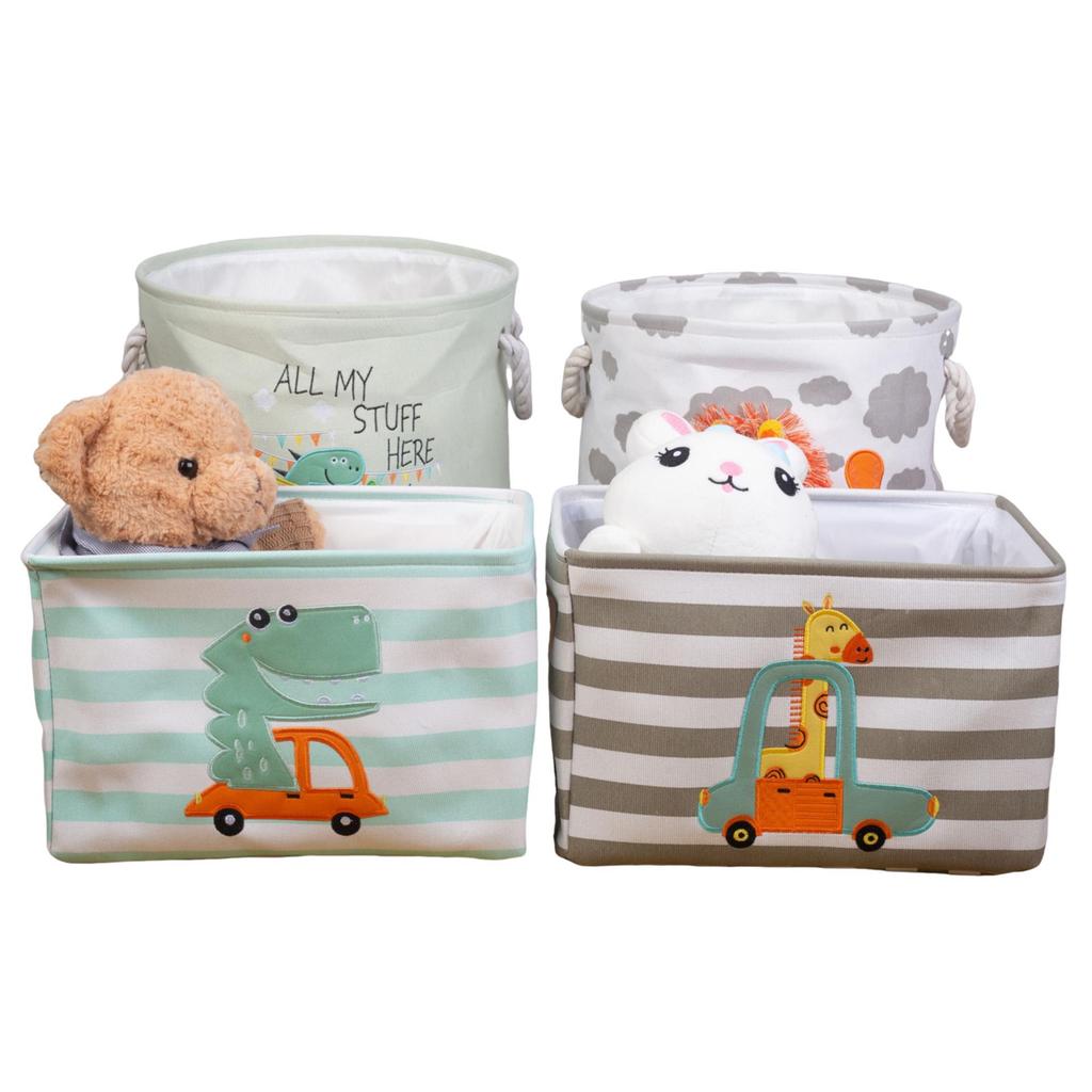 Cartoon Fabric Toy Storage Basket with Embroidery - Clothes Organizer & Laundry Hamper