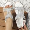 Comfortable Women's Shoes Flat Rhinestone Sandals Large Size Hollow Casual Sandals