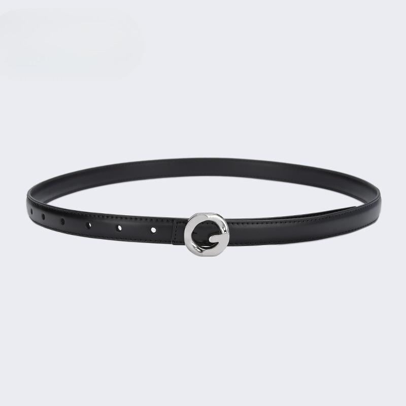 Genuine Leather Belt for Women Summer Decorative Jeans Trousers Versatile Fashion Black Simple Delicate Retro Ins Style Belt