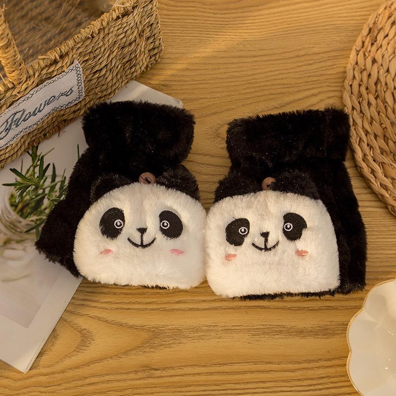Accessori Femminili Guanti Touch Screen Cashmere Cartone Animato Panda Mezze Dita Guanti Ribaltabili Guanti da Guida Caldi Protezione dal Freddo