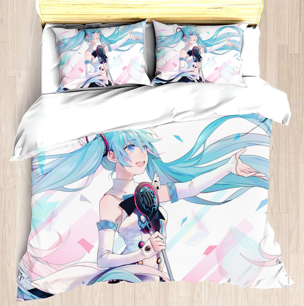 Hatsune Miku Anime Duvet Cover Set Comforte Printed Cartoon Twin Size Bedding Sets Christmas Gifts 3-piece