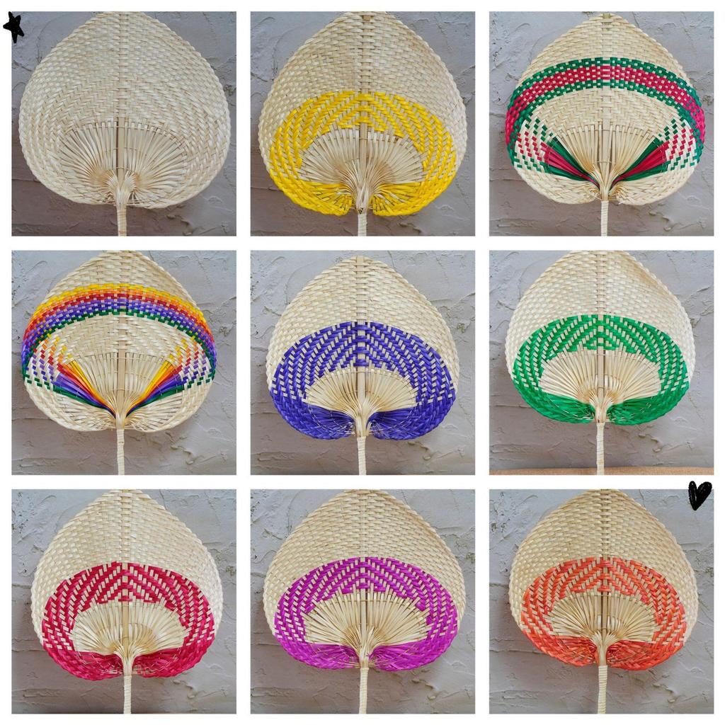 Peach-Shaped Bamboo Woven Summer Fan, Vietnamese Artistic Cattail Hand-Crank Fan