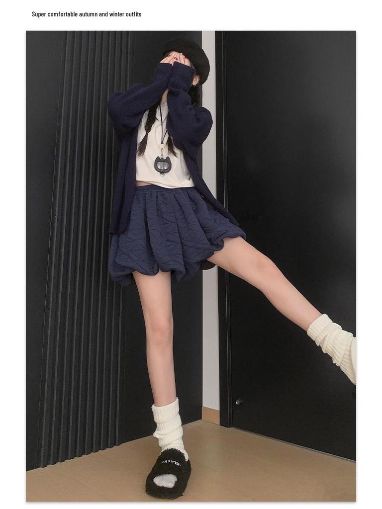 Korean Style Women's Elastic High Waist Padded A-line Mini Skirt-Pants for Autumn/Winter