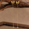 Bow Heart Drop Earrings for Women, Dainty Long Chain Threader Earrings , Minimalist 18K Gold Plated Temperament Jewelry