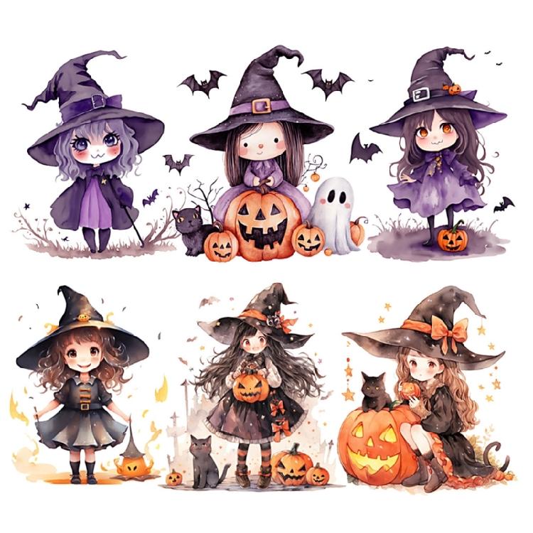 Horror Halloween 16Oz Glass Cup Tumblers Transfer Sticker Cartoon Girl Pattern Adhesive Decal for Holiday Decorations