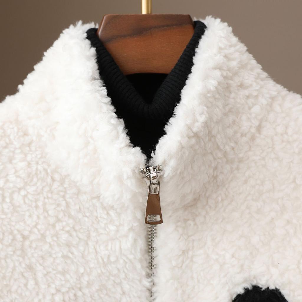 Autumn and winter new thickened imitation lamb wool black sweater women's zipper casual baseball jacket women's fleece