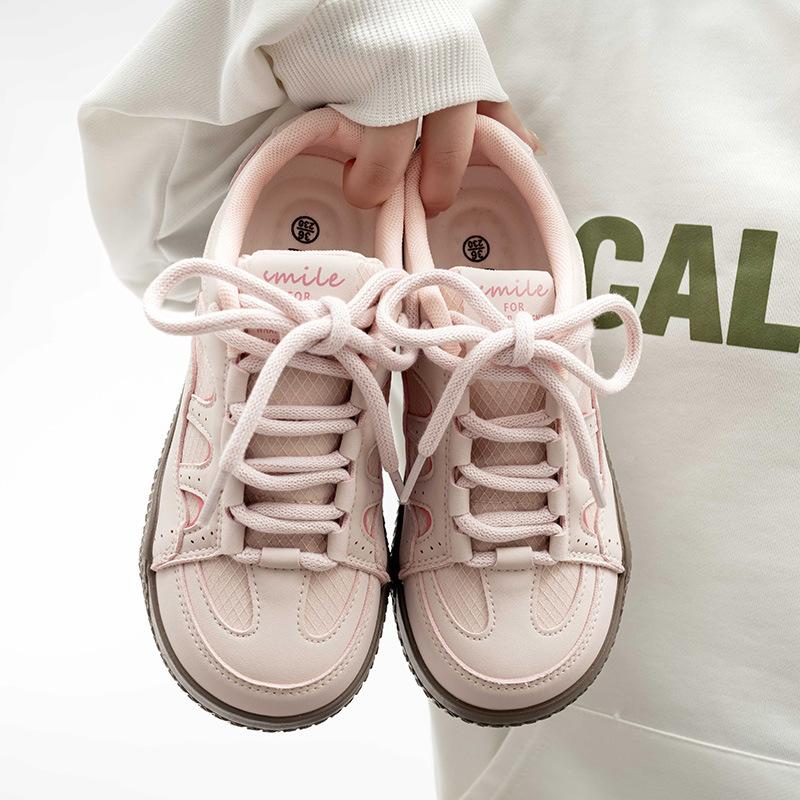 Belle spring new ugly leather lace-up thick-soled low-top casual board shoes 36