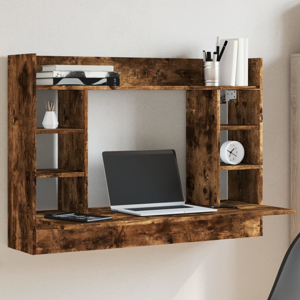 Wall Mounted Desk In Smoked Oak Finish 105 X 48 X 75 Cm Particleboard