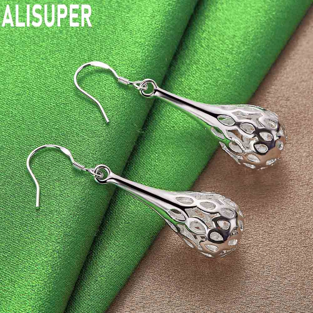 925 Sterling Silver Ethnic Style Hollowed-Out Cage-Shaped Teardrop Earrings - Fashionable Evening Jewelry