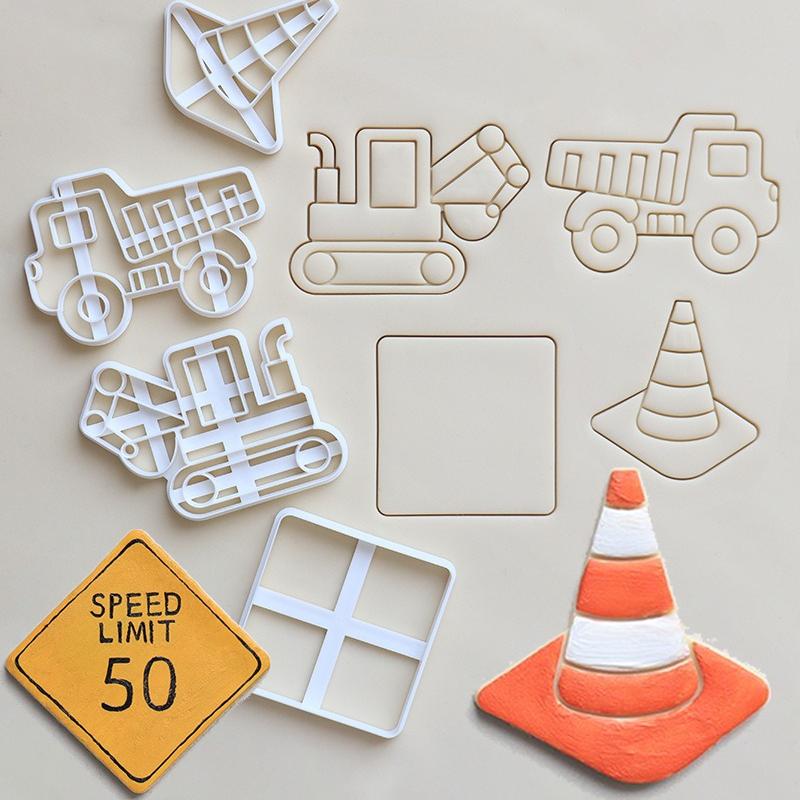 New Creative Cookie Cutter Plastic Excavator Dump Truck Design Mold Stamp for Making Children's Party Cookie DIY Baking Supplies